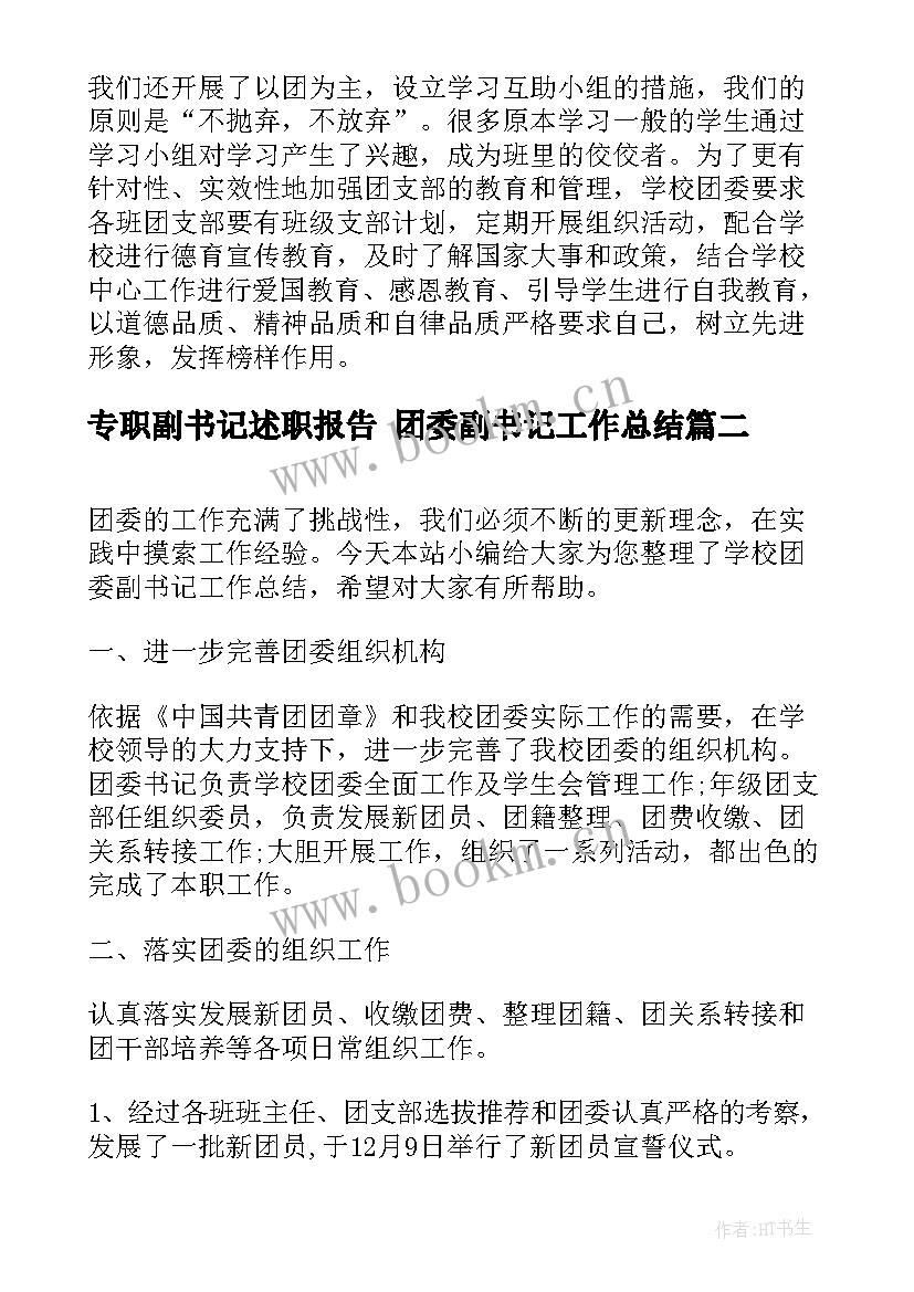 最新专职副书记述职报告 团委副书记工作总结(模板6篇)