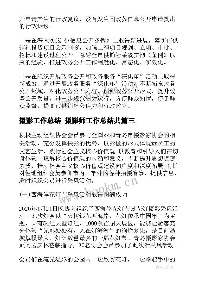 最新摄影工作总结 摄影师工作总结共(优秀8篇)