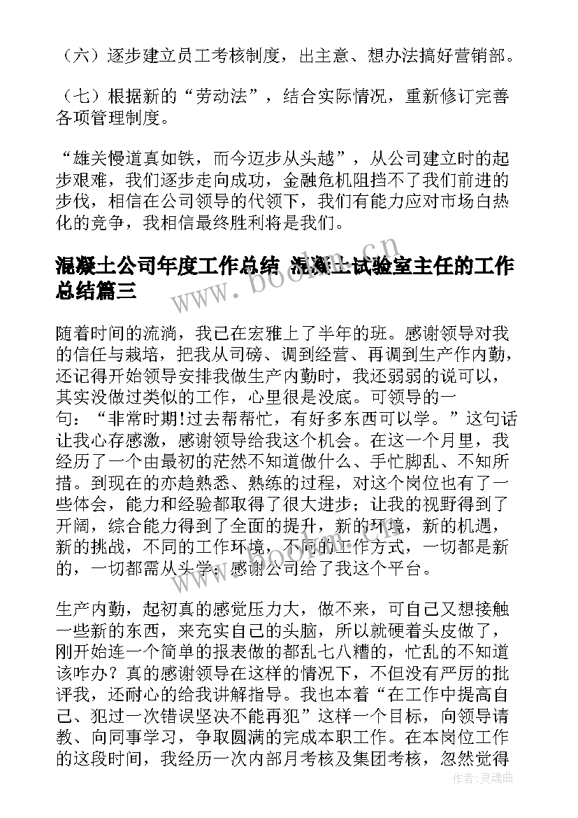 混凝土公司年度工作总结 混凝土试验室主任的工作总结(优质8篇)