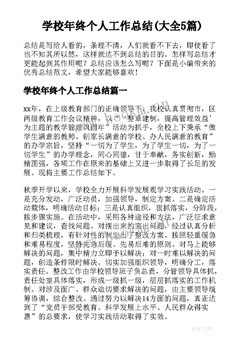 学校年终个人工作总结(大全5篇)