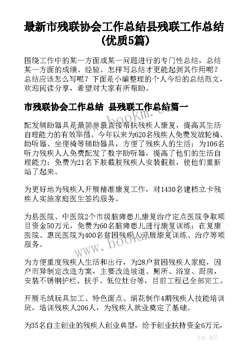 最新市残联协会工作总结 县残联工作总结(优质5篇)