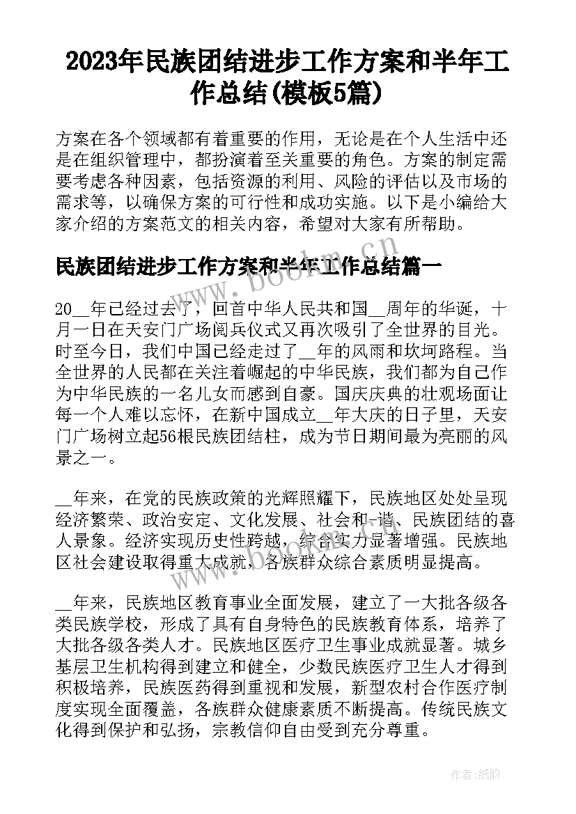 2023年民族团结进步工作方案和半年工作总结(模板5篇)