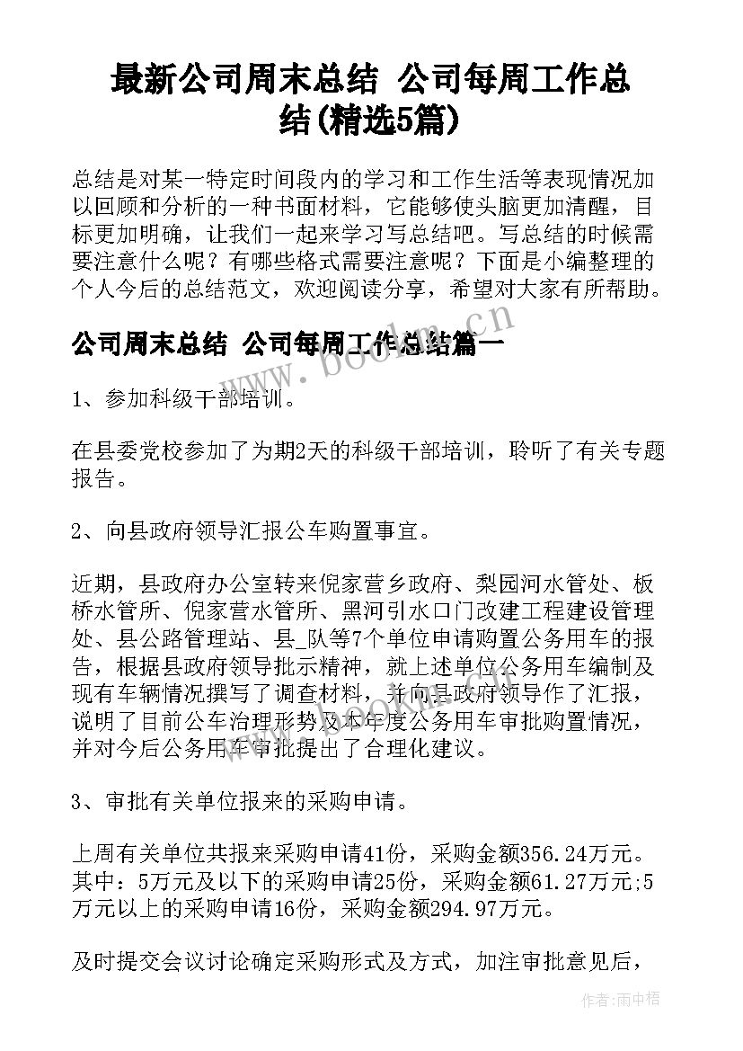 最新公司周末总结 公司每周工作总结(精选5篇)