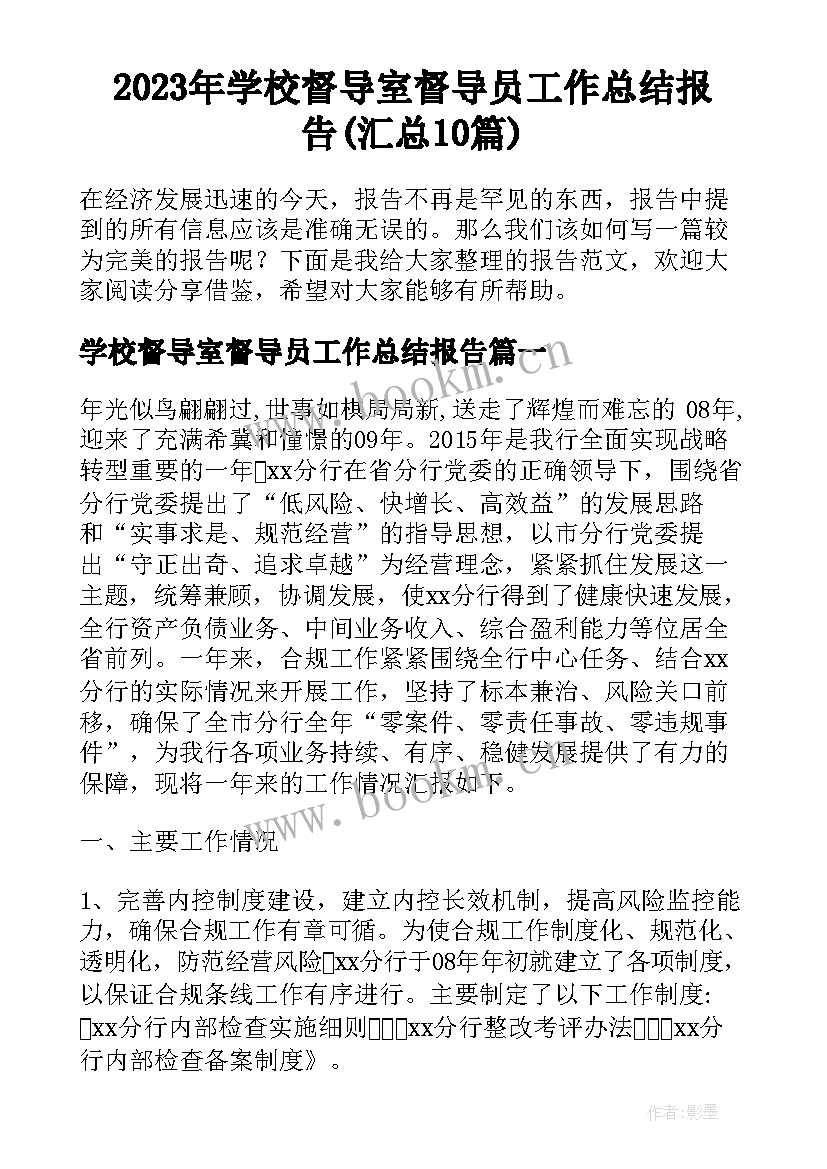 2023年学校督导室督导员工作总结报告(汇总10篇)