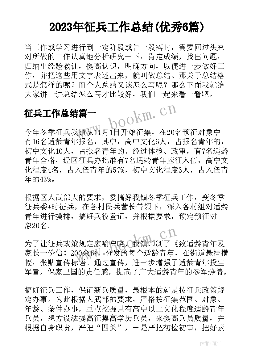 2023年征兵工作总结(优秀6篇)