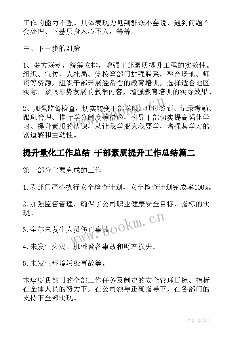 最新提升量化工作总结 干部素质提升工作总结(实用7篇)