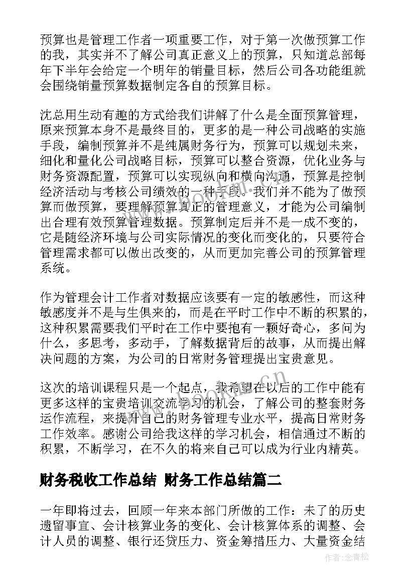 2023年财务税收工作总结 财务工作总结(模板6篇)