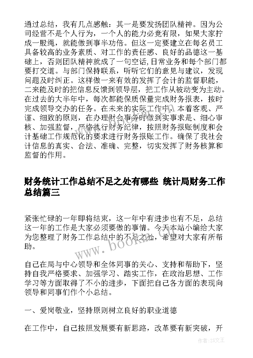 2023年财务统计工作总结不足之处有哪些 统计局财务工作总结(模板8篇)