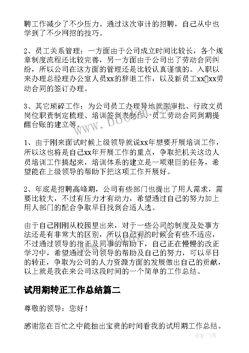 试用期转正工作总结(汇总5篇)