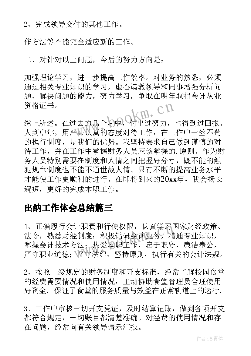 2023年出纳工作体会总结(优秀5篇)