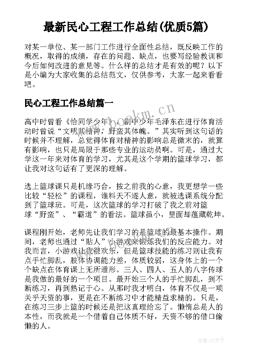 最新民心工程工作总结(优质5篇)