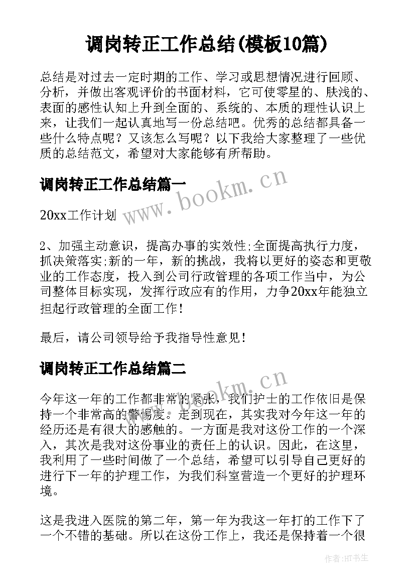 调岗转正工作总结(模板10篇)