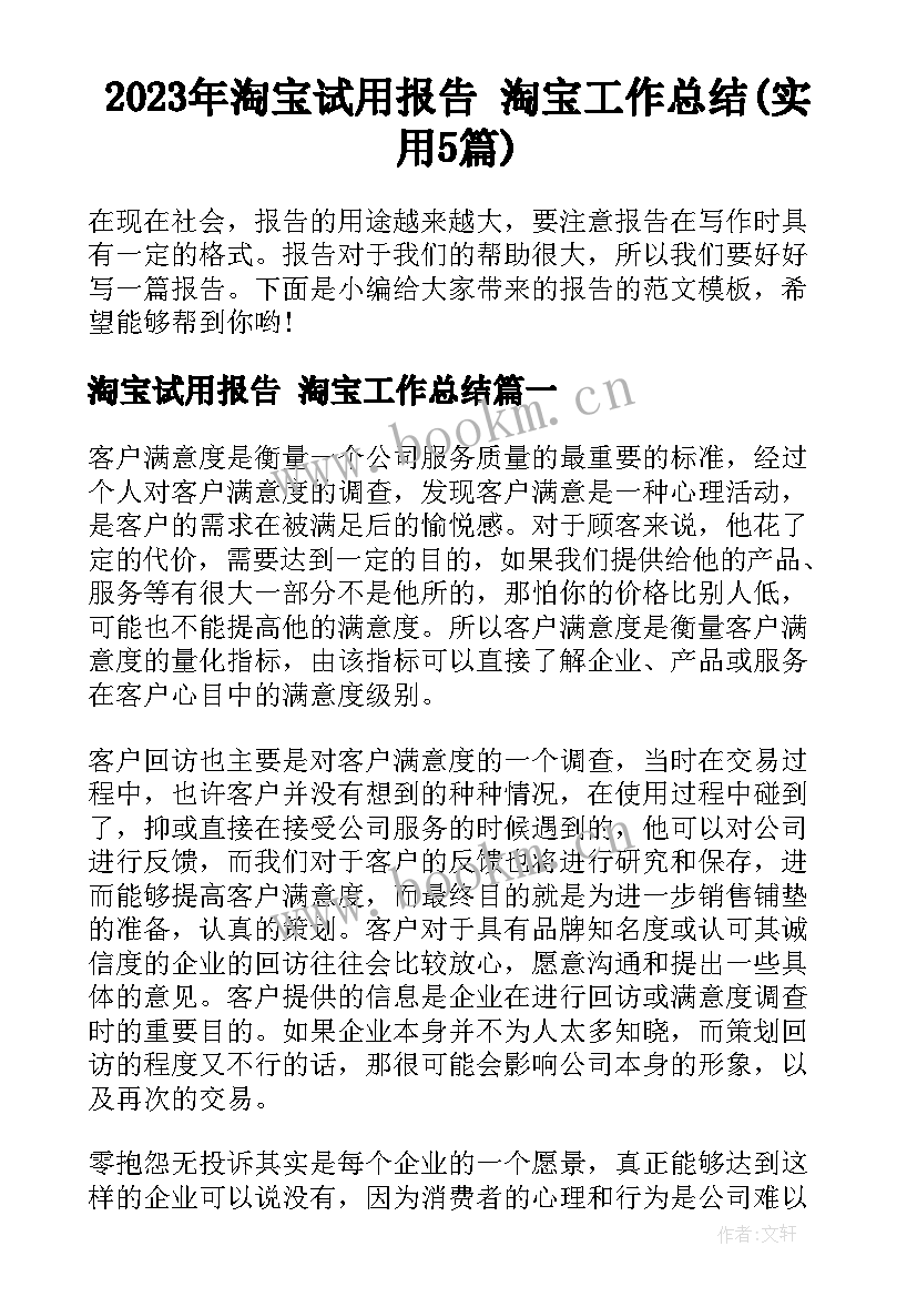 2023年淘宝试用报告 淘宝工作总结(实用5篇)