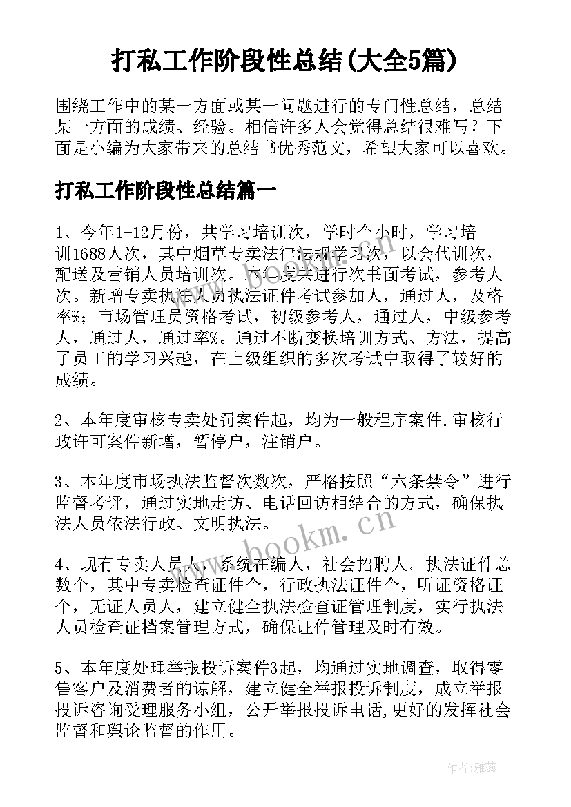 打私工作阶段性总结(大全5篇)