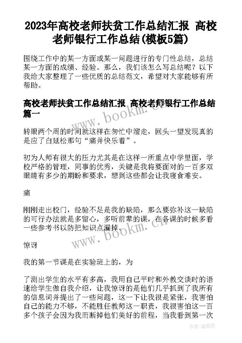 2023年高校老师扶贫工作总结汇报 高校老师银行工作总结(模板5篇)