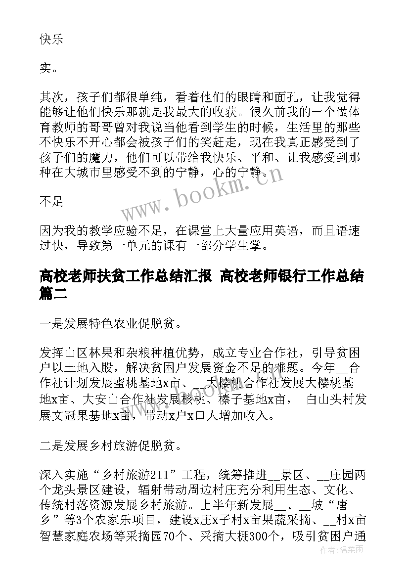 2023年高校老师扶贫工作总结汇报 高校老师银行工作总结(模板5篇)