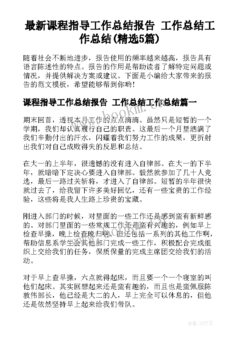 最新课程指导工作总结报告 工作总结工作总结(精选5篇)