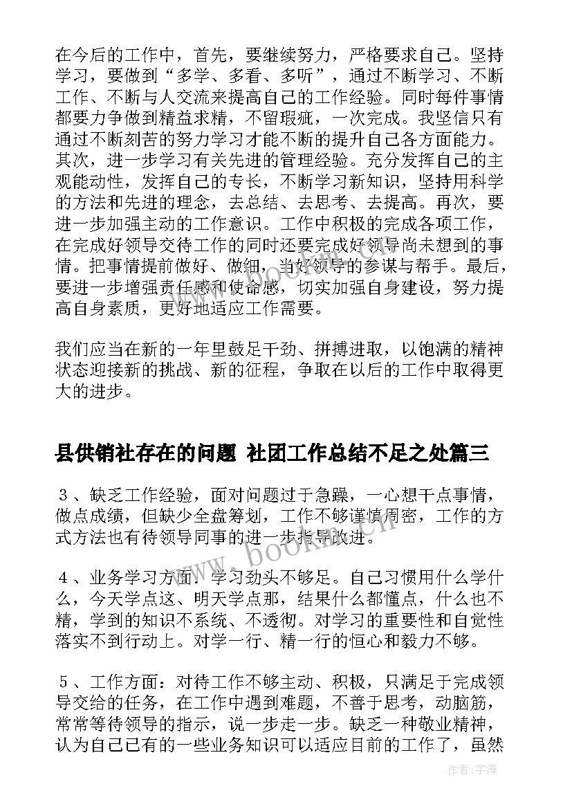 县供销社存在的问题 社团工作总结不足之处(模板6篇)