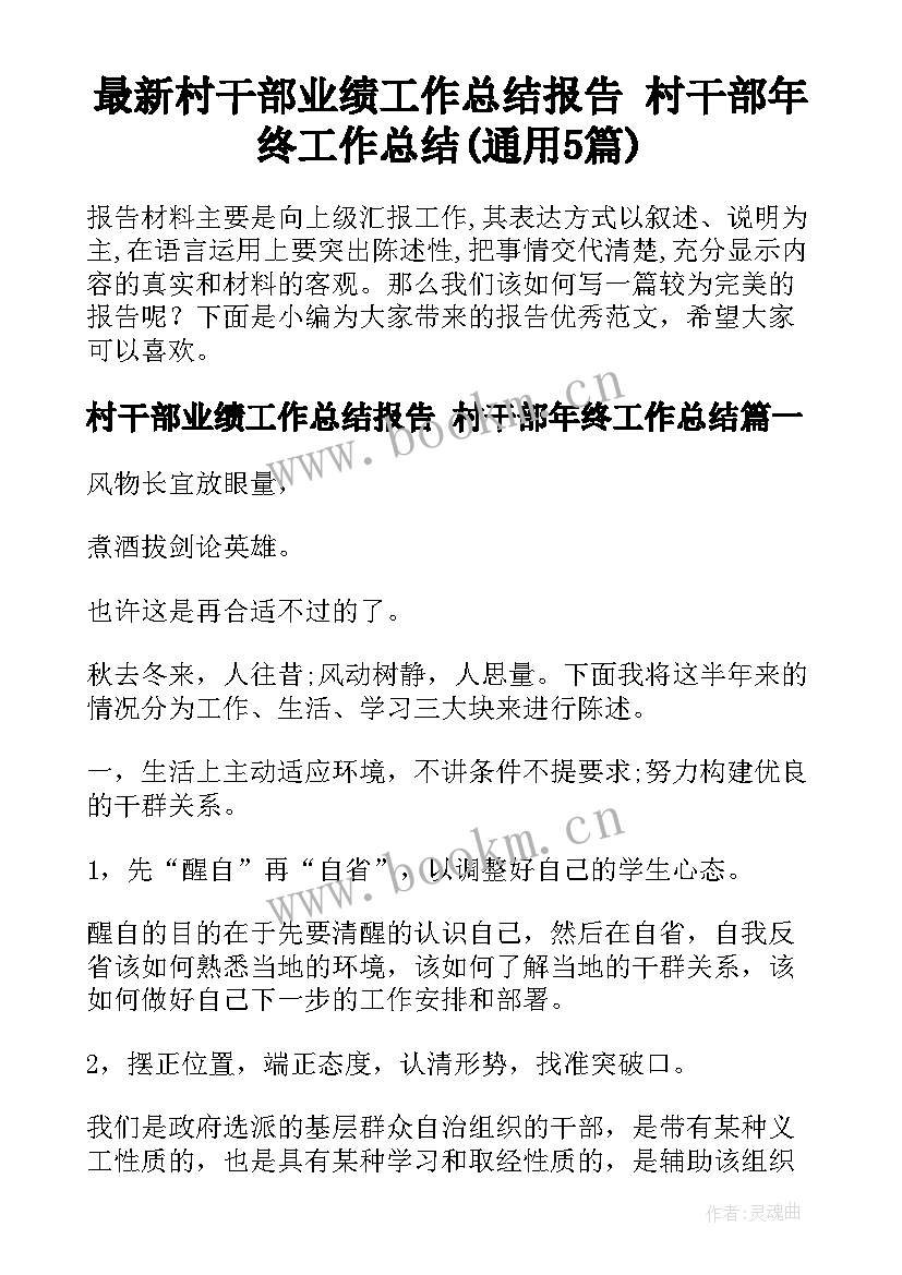 最新村干部业绩工作总结报告 村干部年终工作总结(通用5篇)