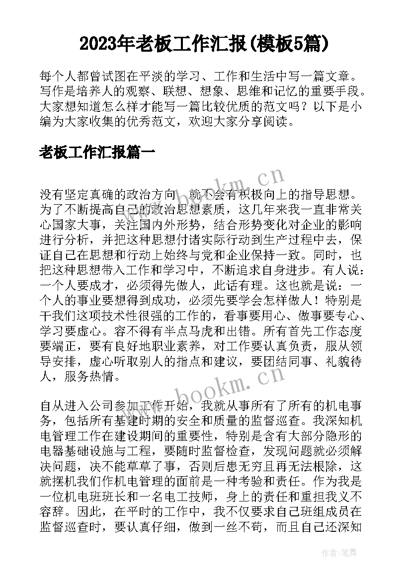 2023年老板工作汇报(模板5篇)