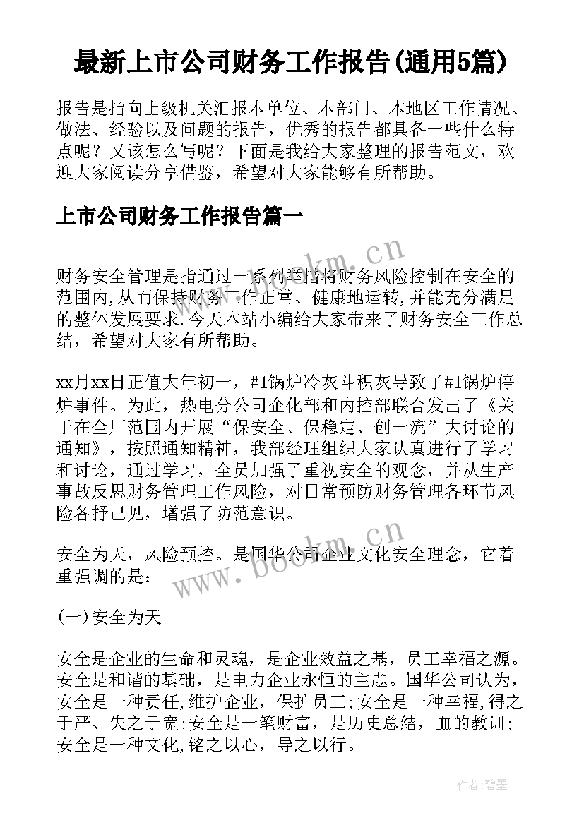 最新上市公司财务工作报告(通用5篇)