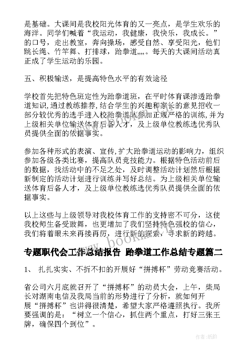 2023年专题职代会工作总结报告 跆拳道工作总结专题(优质7篇)