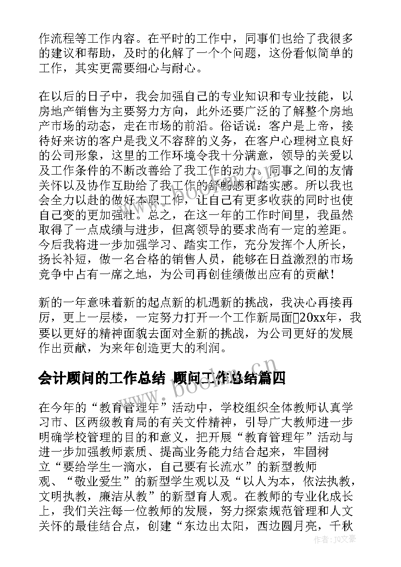 2023年会计顾问的工作总结 顾问工作总结(模板7篇)