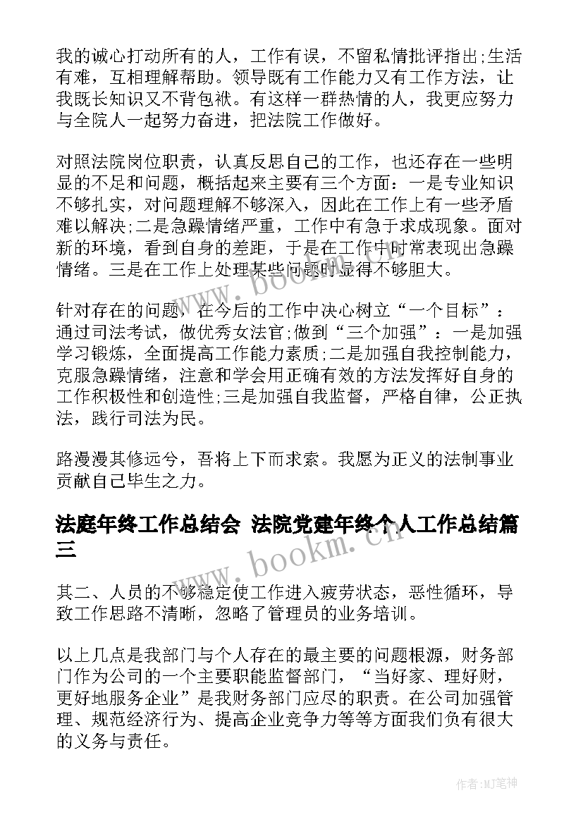 最新法庭年终工作总结会 法院党建年终个人工作总结(精选6篇)