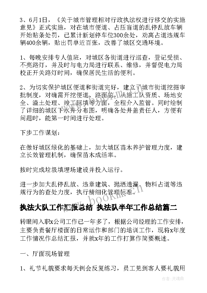 2023年执法大队工作汇报总结 执法队半年工作总结(实用8篇)