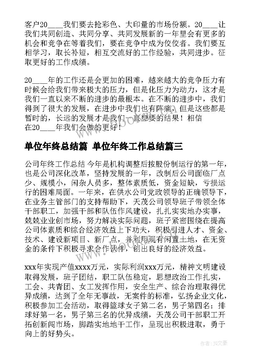 单位年终总结篇 单位年终工作总结(优秀6篇)