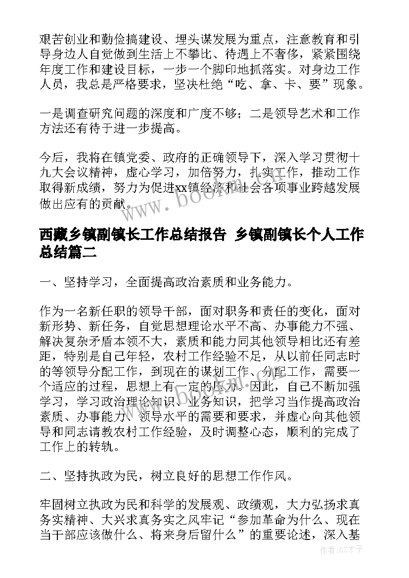 最新西藏乡镇副镇长工作总结报告 乡镇副镇长个人工作总结(优秀5篇)