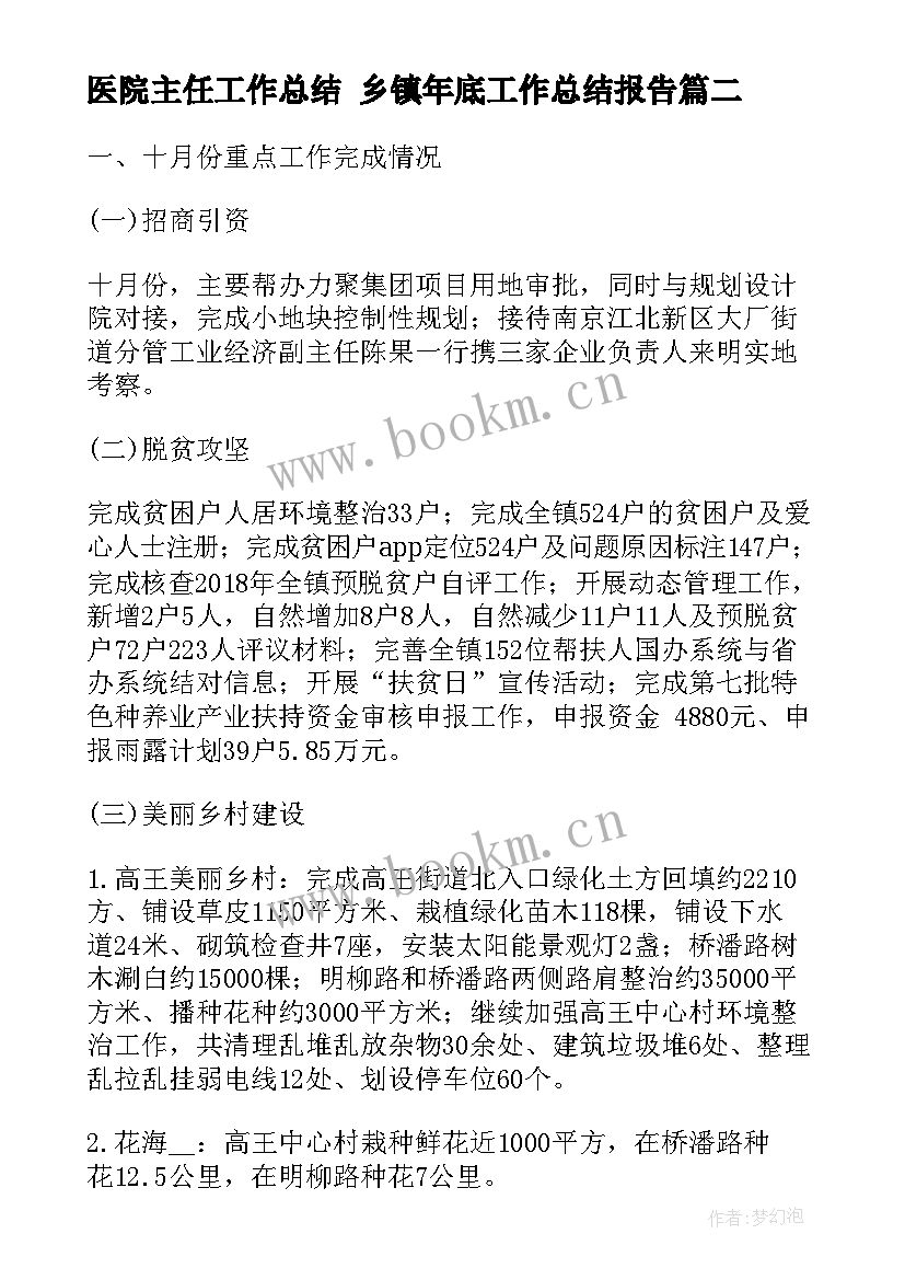 2023年医院主任工作总结 乡镇年底工作总结报告(通用5篇)