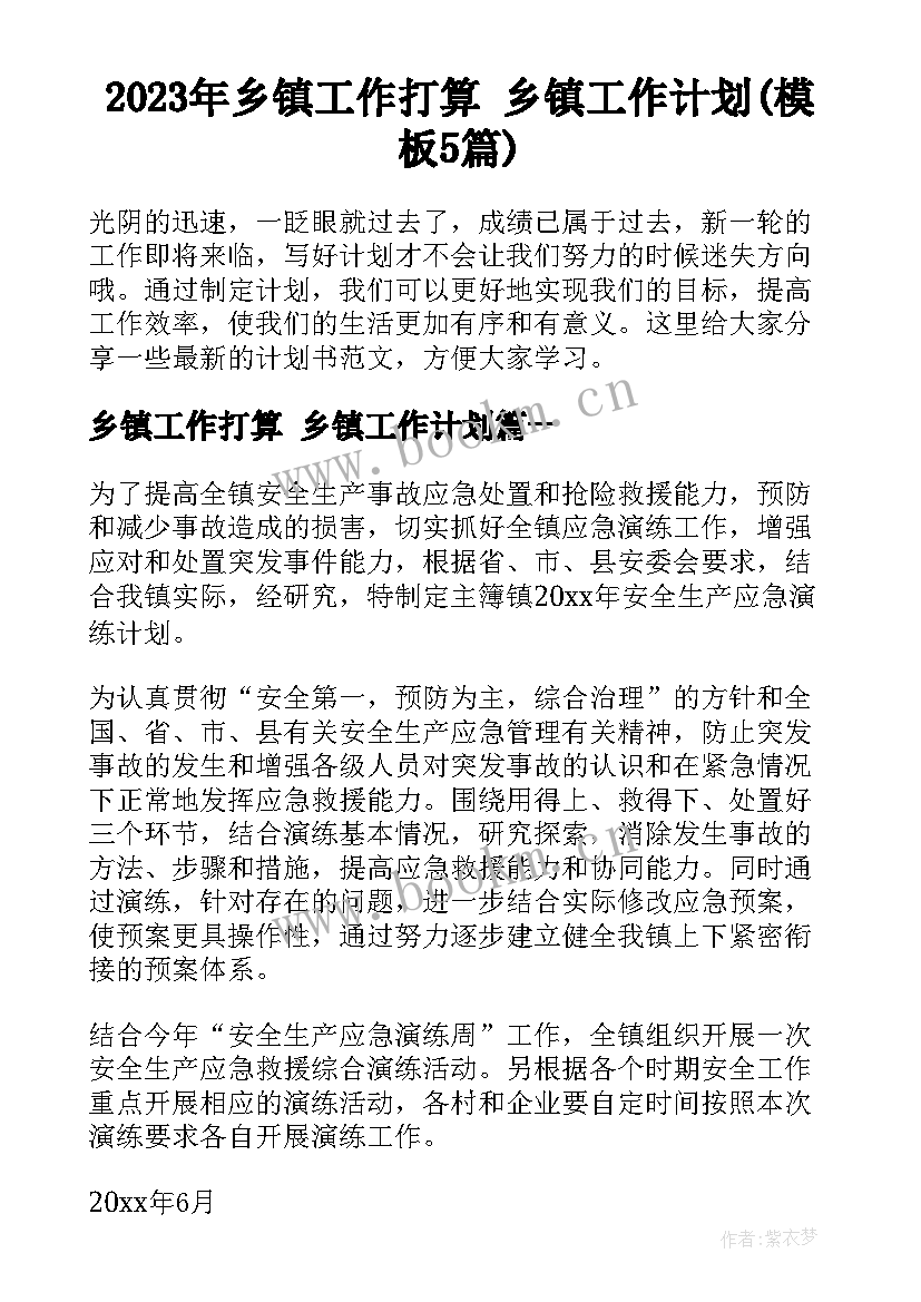 2023年乡镇工作打算 乡镇工作计划(模板5篇)