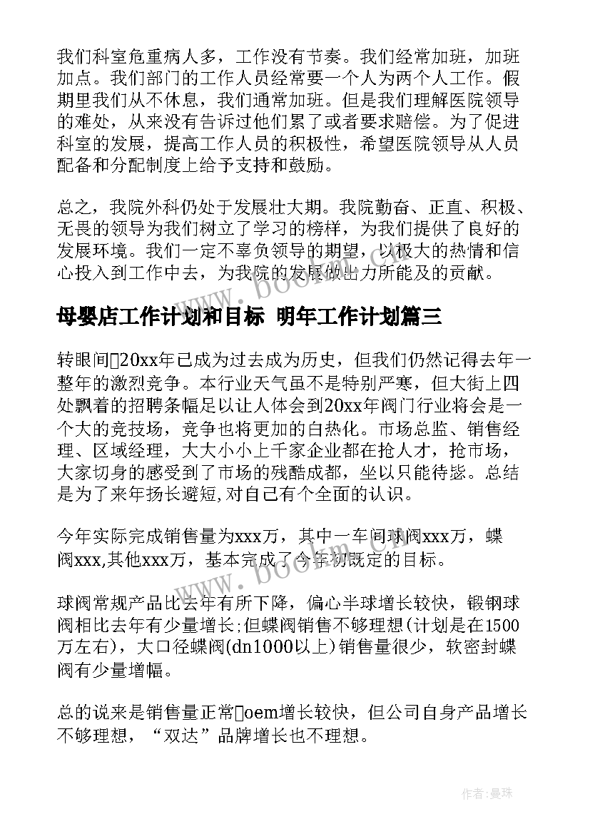 母婴店工作计划和目标 明年工作计划(优秀8篇)