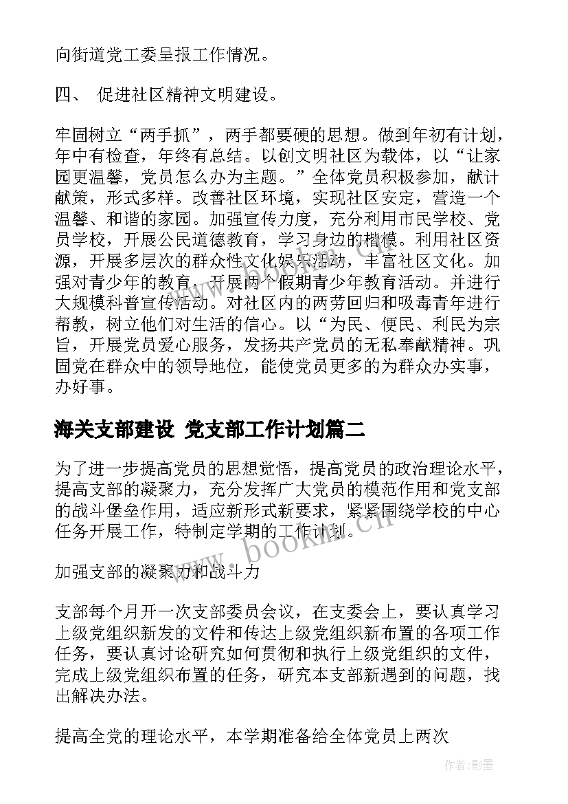 海关支部建设 党支部工作计划(大全7篇)