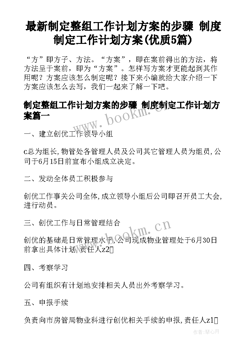 最新制定整组工作计划方案的步骤 制度制定工作计划方案(优质5篇)