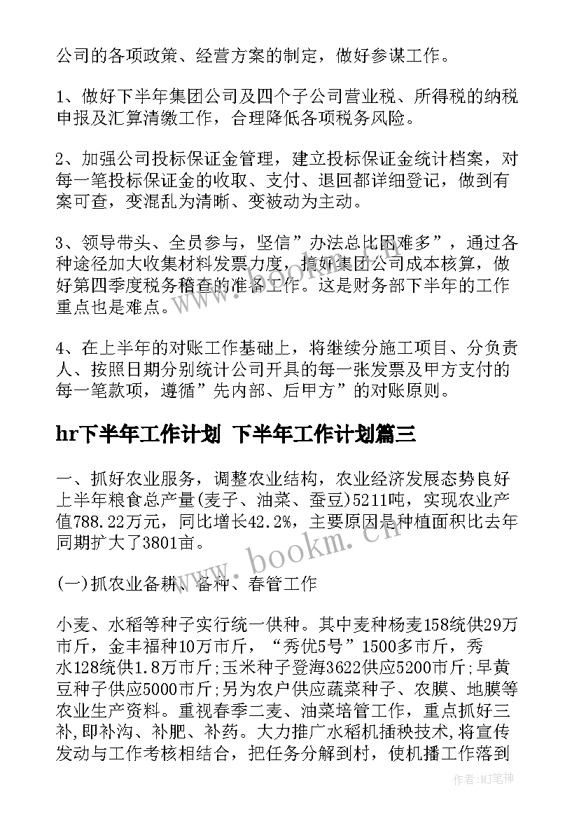 最新hr下半年工作计划 下半年工作计划(优秀9篇)