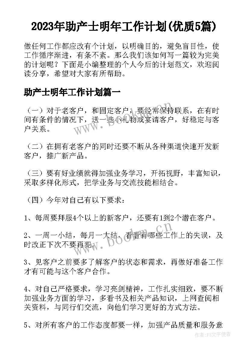 2023年助产士明年工作计划(优质5篇)