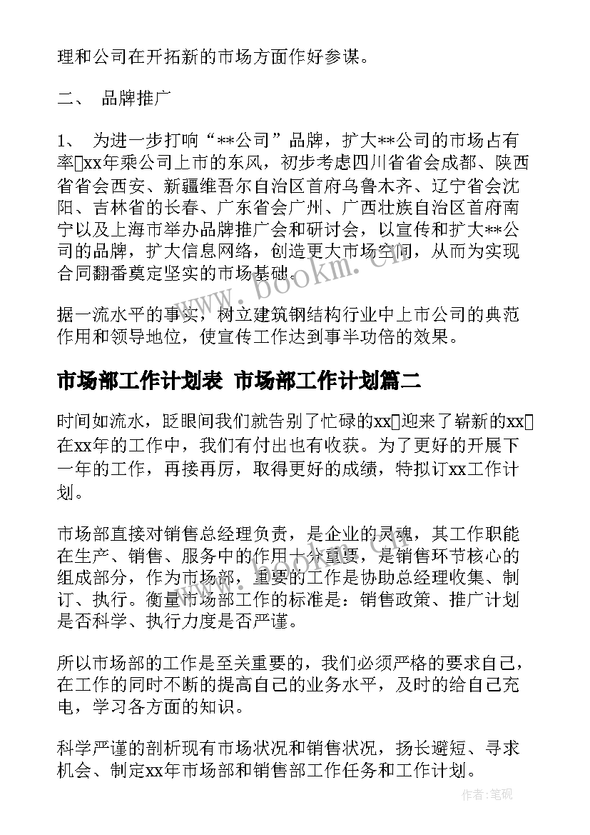 最新市场部工作计划表 市场部工作计划(优质8篇)