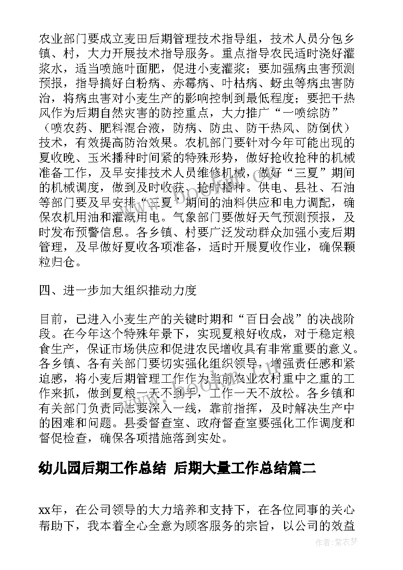 幼儿园后期工作总结 后期大量工作总结(大全7篇)