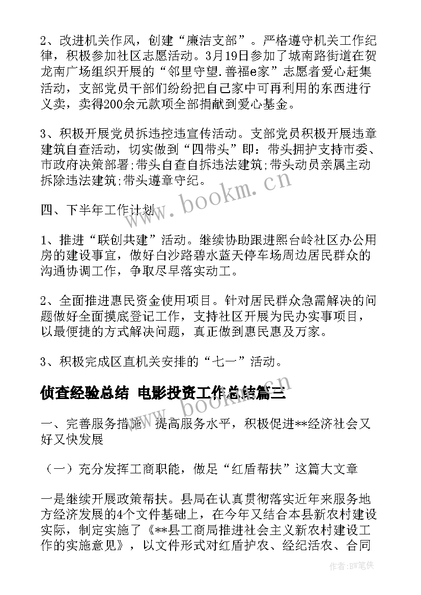 最新侦查经验总结 电影投资工作总结(大全8篇)