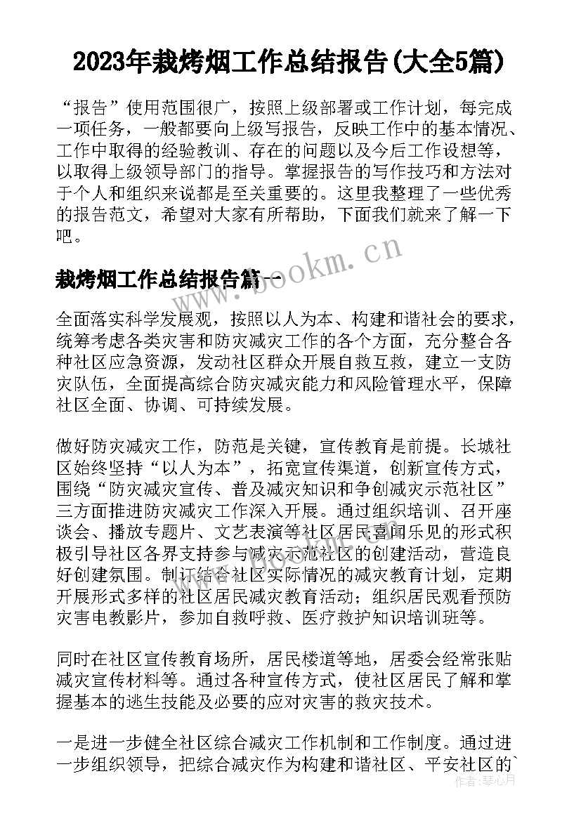 2023年栽烤烟工作总结报告(大全5篇)