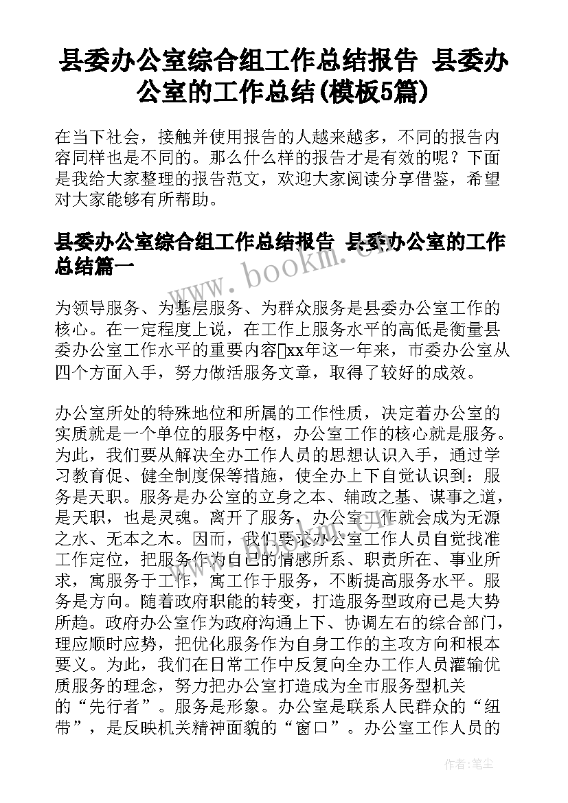 县委办公室综合组工作总结报告 县委办公室的工作总结(模板5篇)