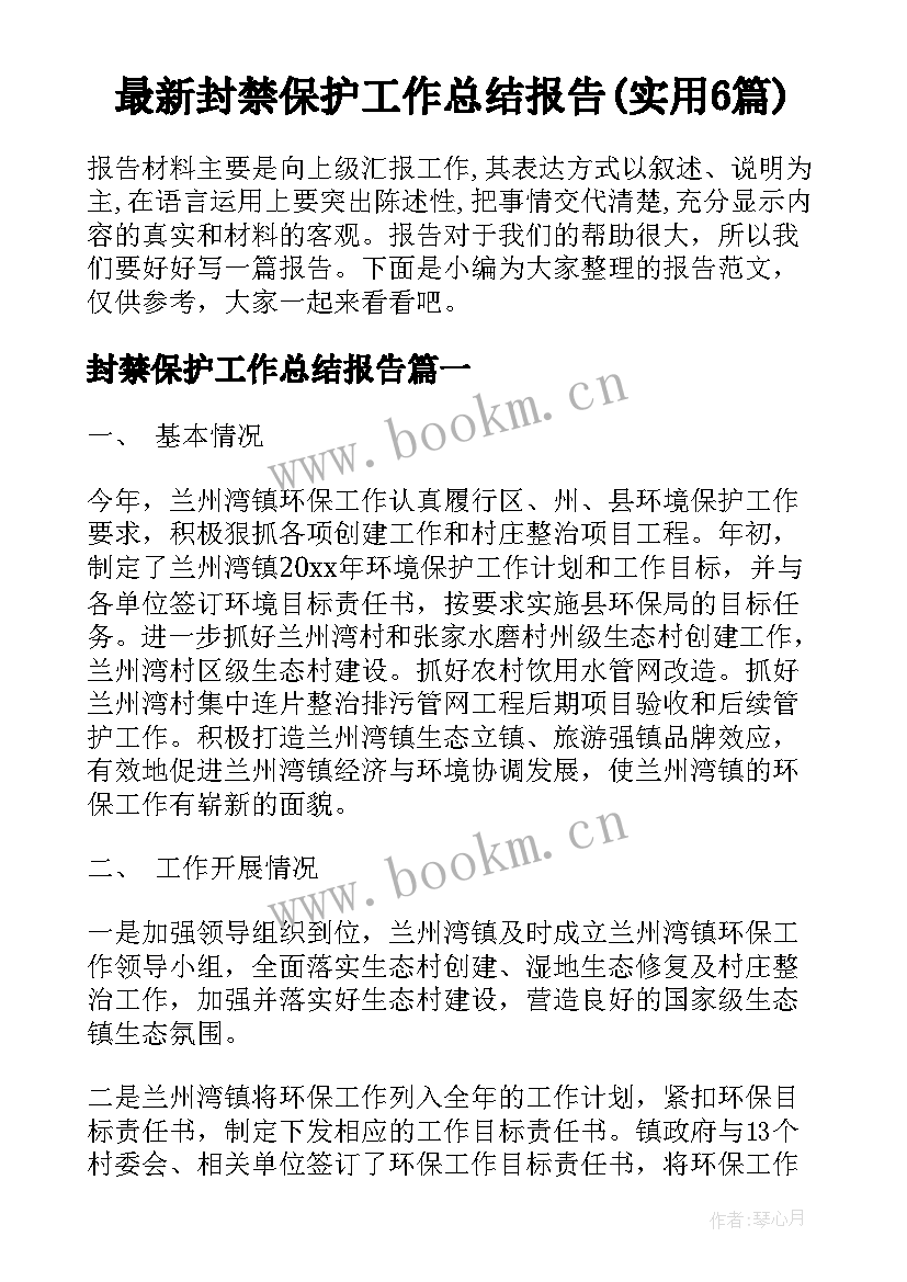 最新封禁保护工作总结报告(实用6篇)