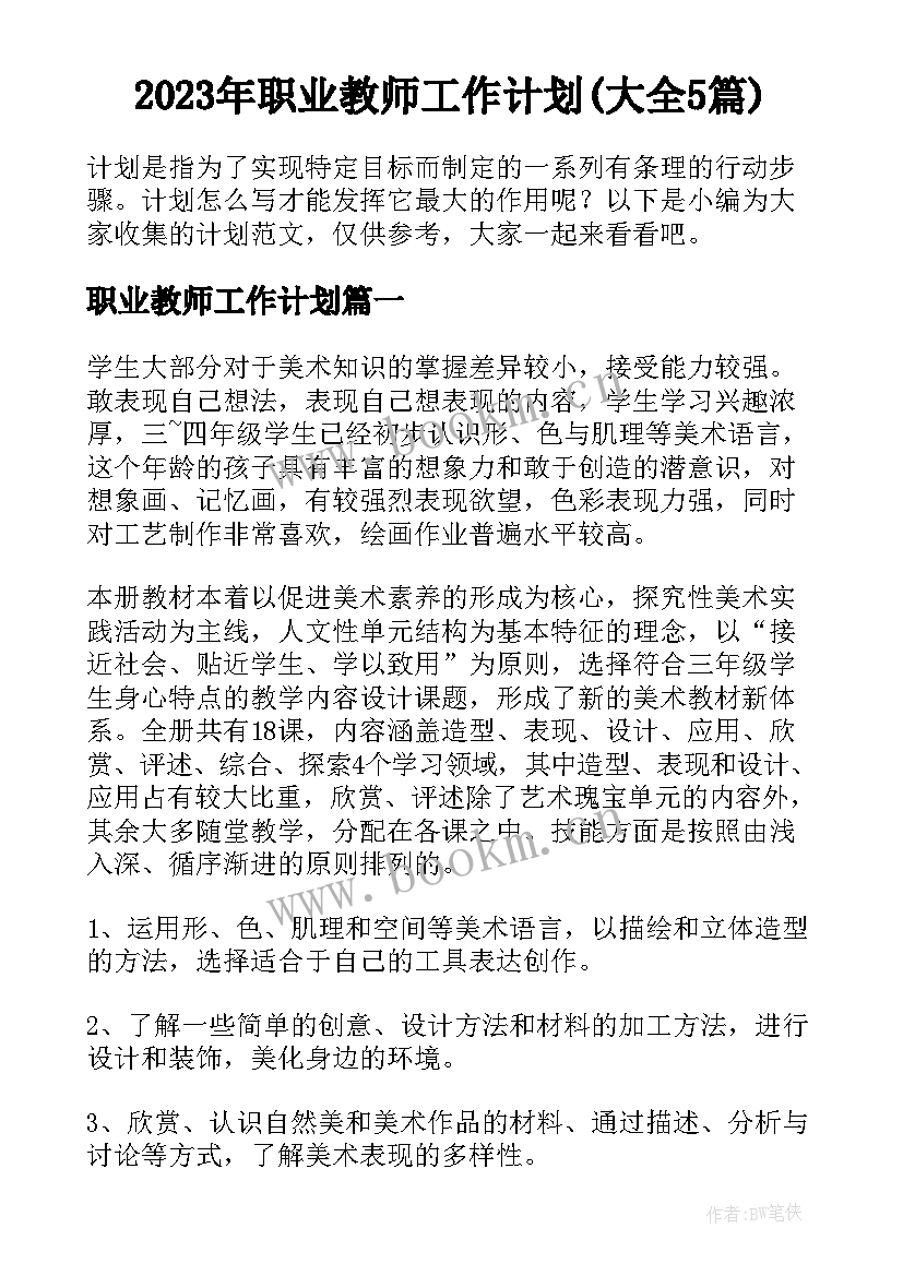 2023年职业教师工作计划(大全5篇)