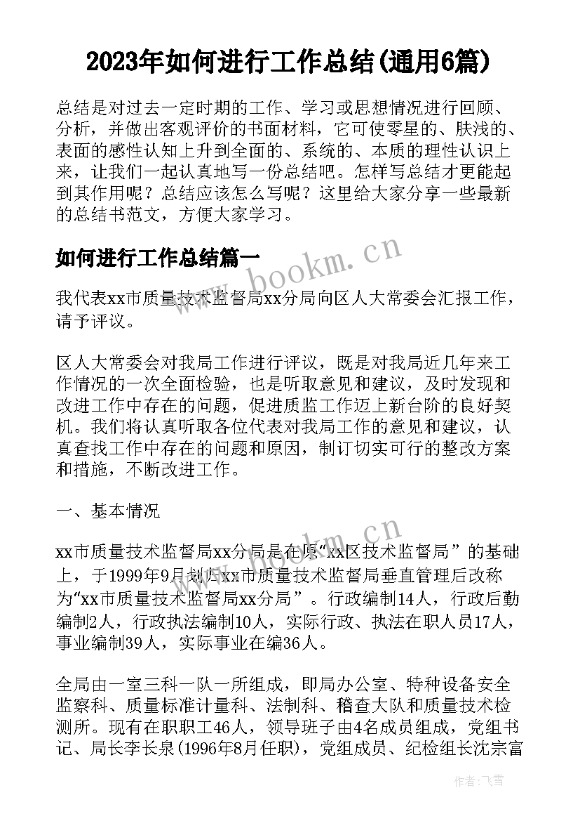 2023年如何进行工作总结(通用6篇)