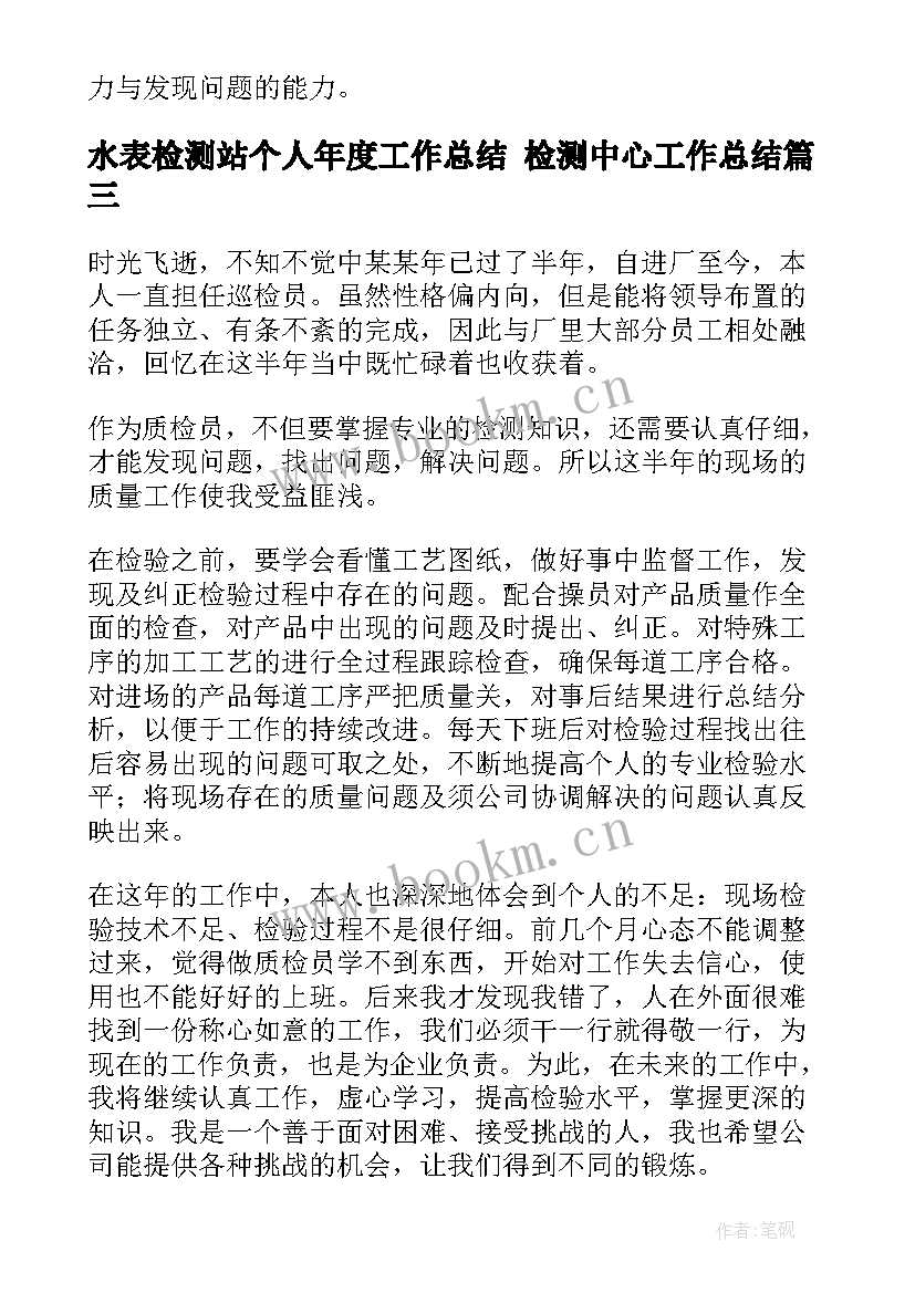 最新水表检测站个人年度工作总结 检测中心工作总结(大全7篇)