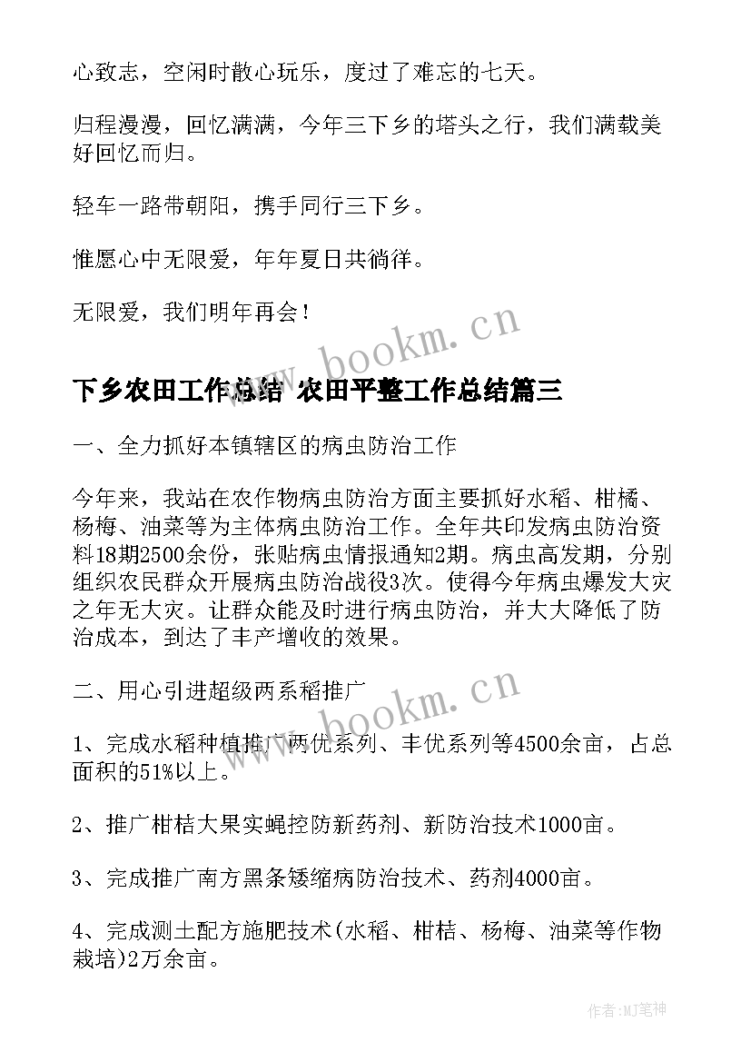 2023年下乡农田工作总结 农田平整工作总结(优质8篇)