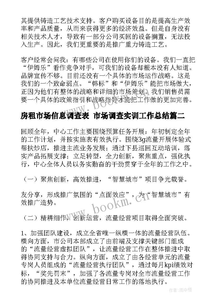 最新房租市场信息调查表 市场调查实训工作总结(汇总8篇)