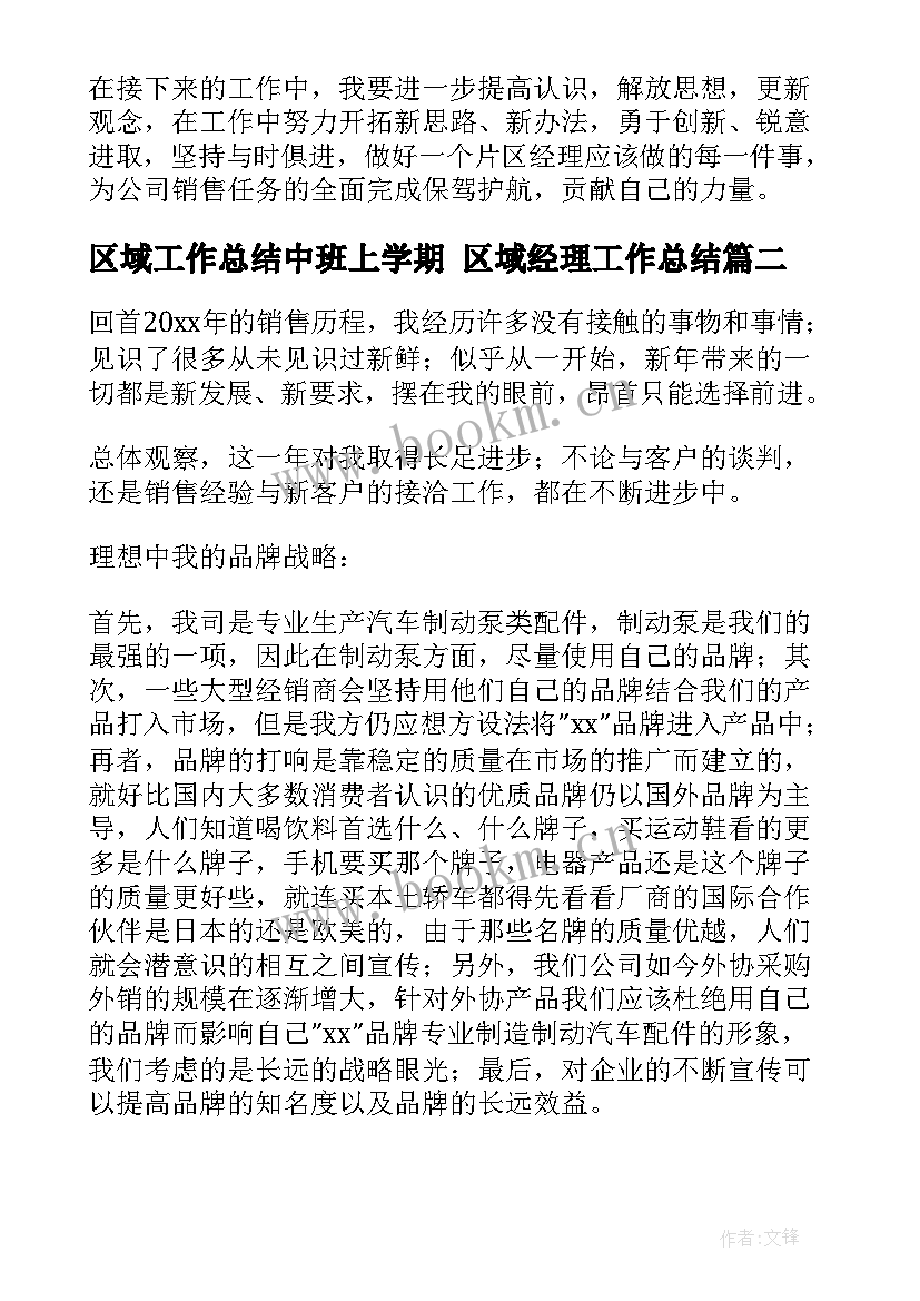 2023年区域工作总结中班上学期 区域经理工作总结(模板5篇)